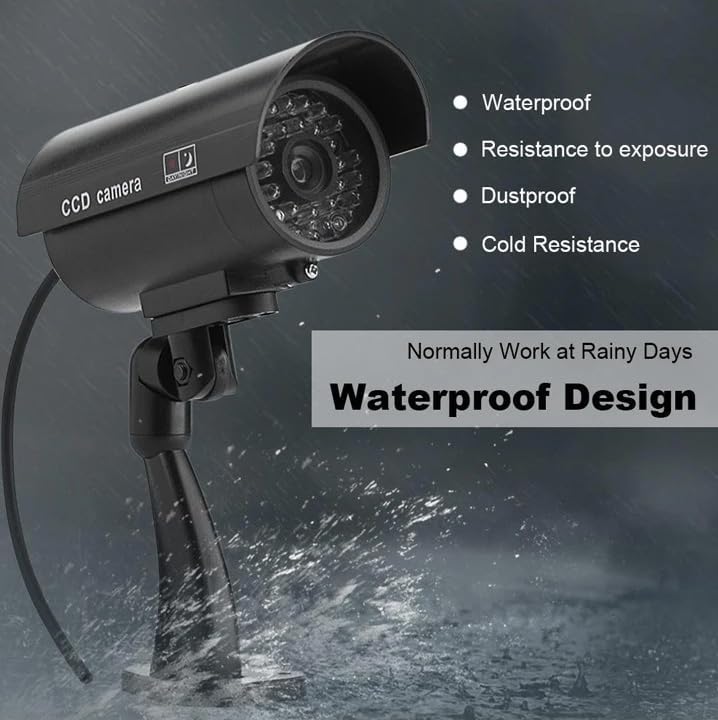 Saikiot Fake Security Camera, Dummy CCTV Surveillance System with Realistic Red Flashing Lights and Warning Sticker Indoor Outdoor Protect - Image 5